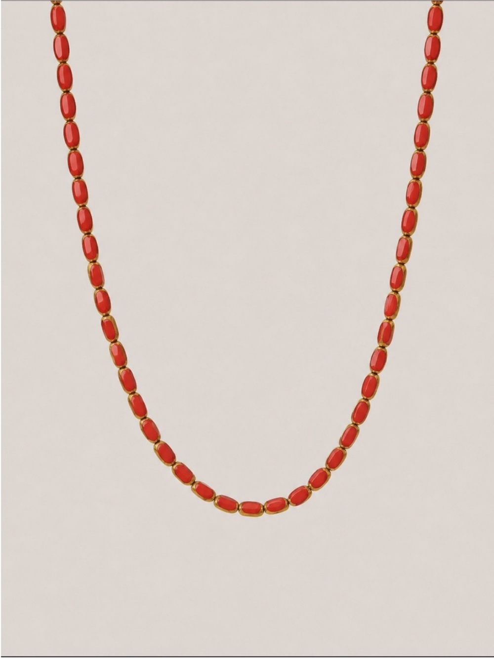 New! Red Gold Beaded Necklace NWOT 1063